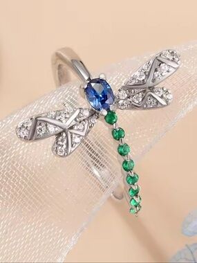 Dragonfly Silver Diamond Crystal Ring